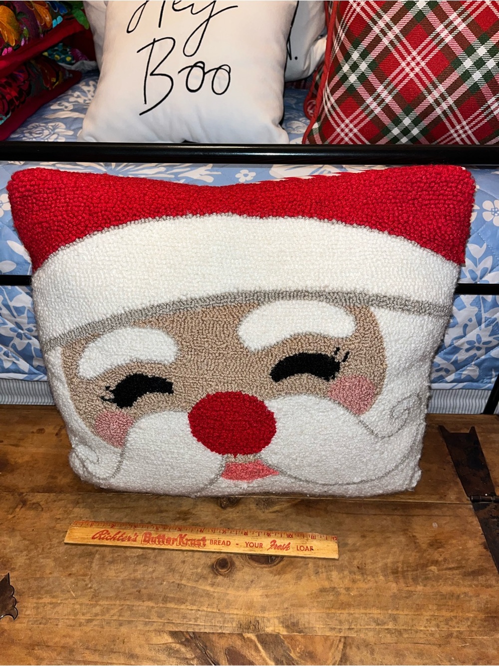 Festive Santa Face Holiday Throw Pillow - Red & White